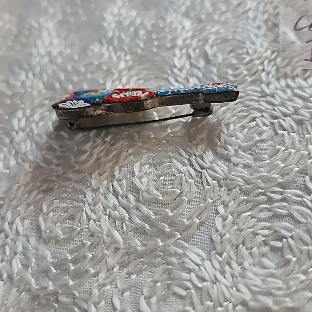 VINTAGE Micromosaic guitar brooch pin Italian Mid Century